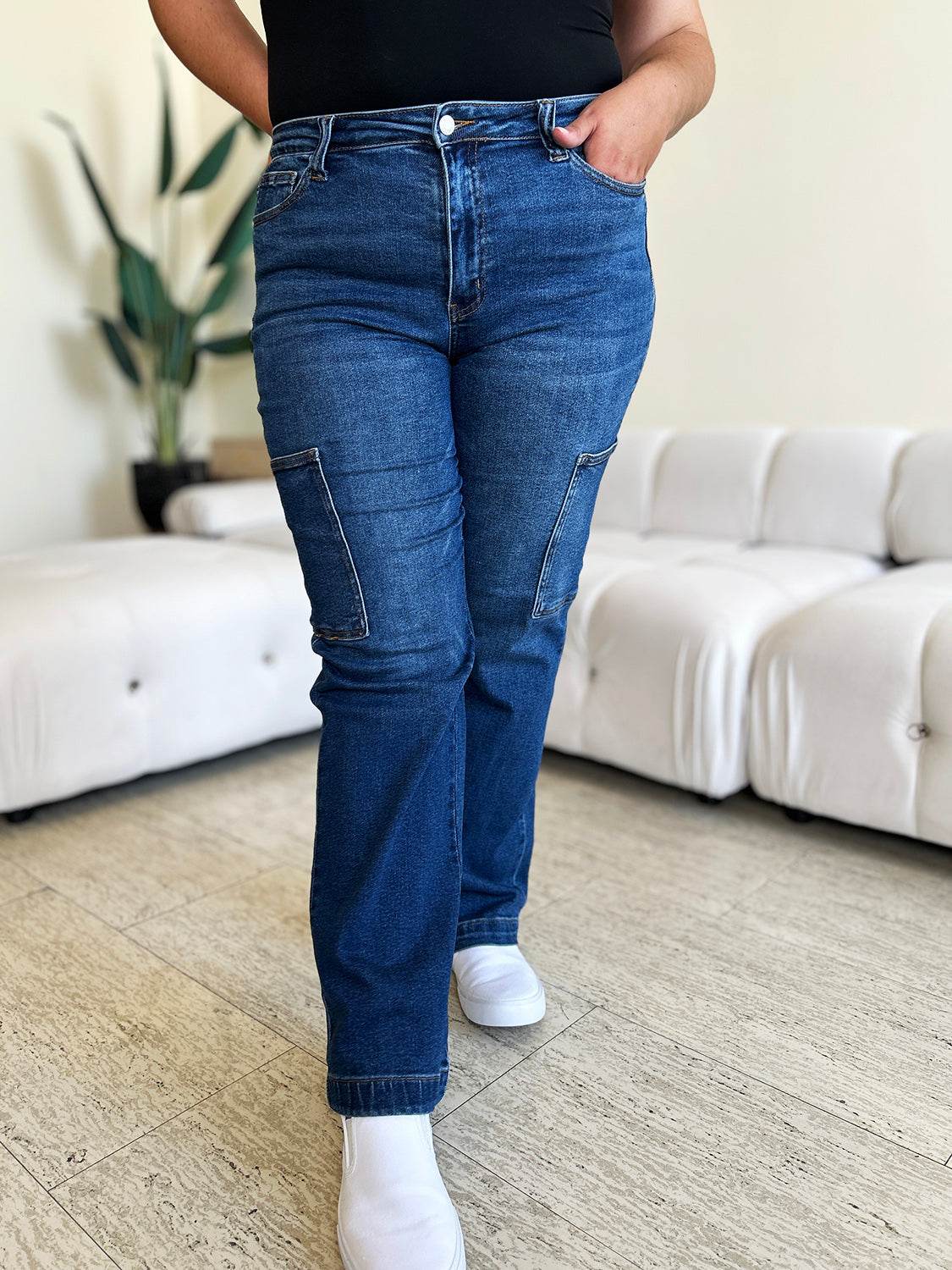 Judy Blue Full Size High Waist Straight Cargo Jeans - DaTrendStore.Com