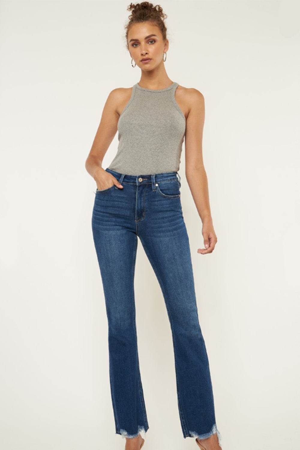 Kancan Cat's Whiskers Raw Hem Flare Jeans - DaTrendStore.Com