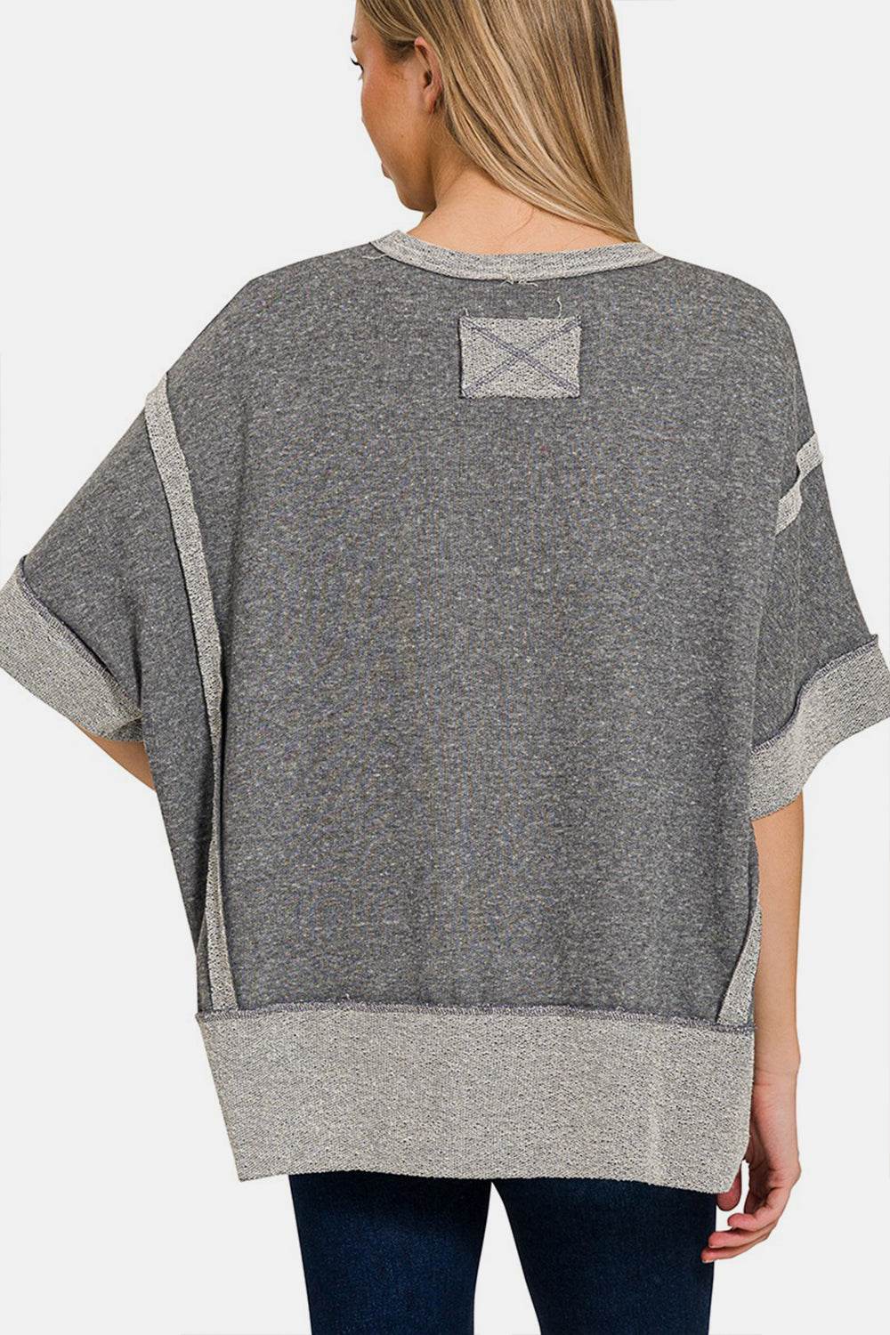 Zenana Contrast Trim Drop Shoulder T-Shirt - DaTrendStore.Com