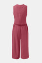 Round Neck Top and Wide Leg Pants Set