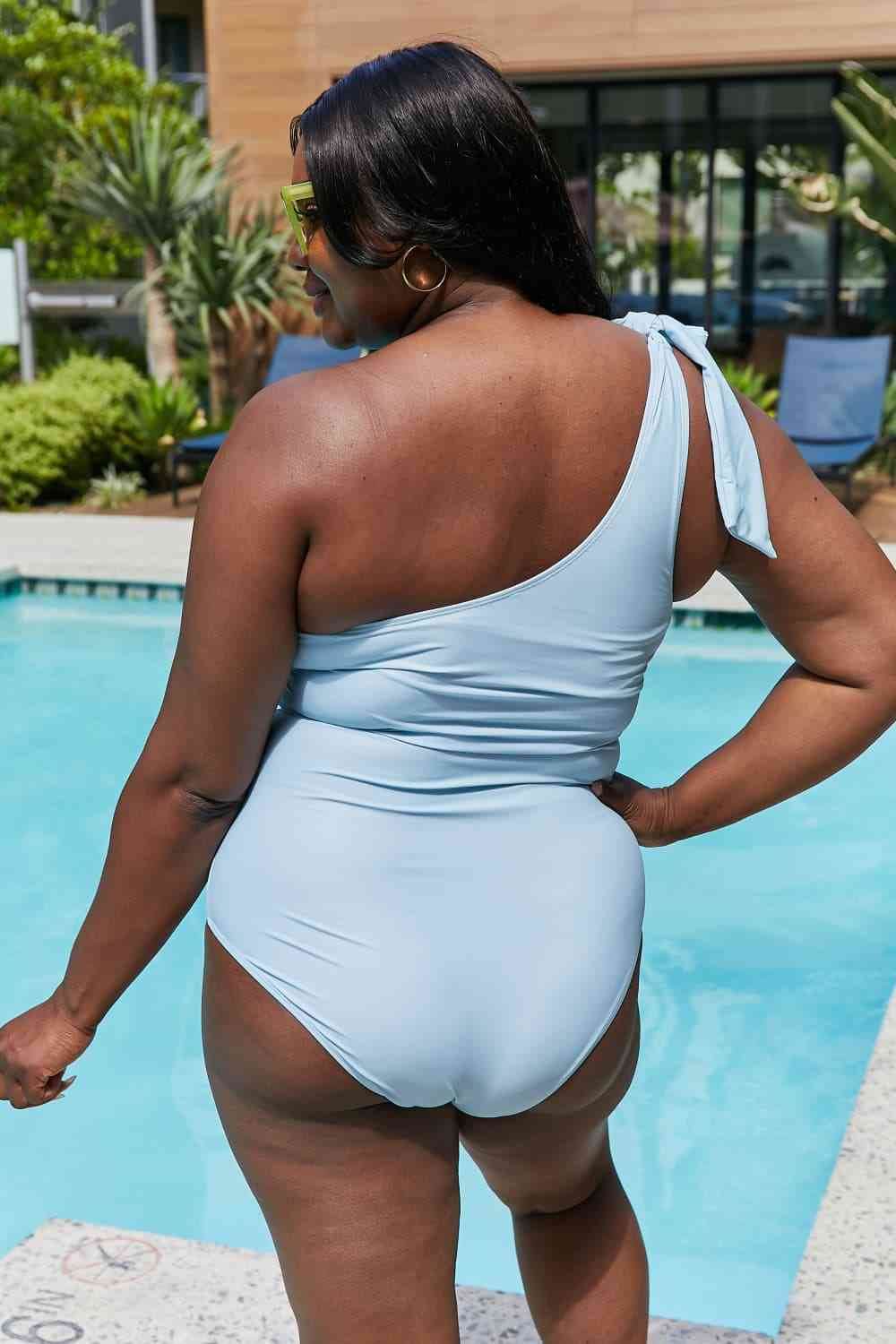 Marina West Swim Vacay Mode One Shoulder Swimsuit in Pastel Blue - DaTrendStore.Com