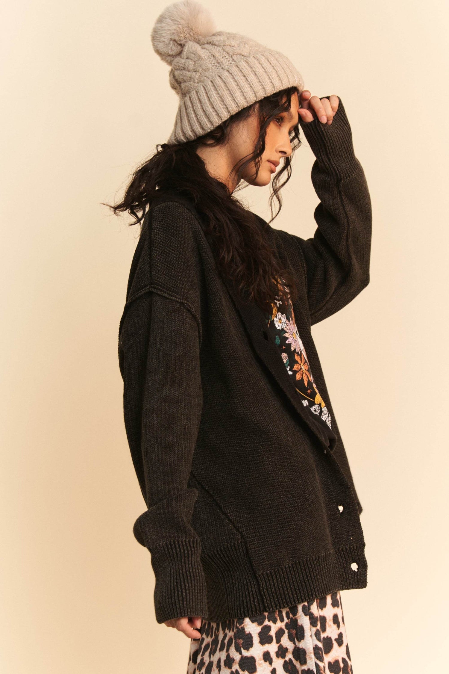 Davi & Dani Shawl Collar Ribbed Detail Button Up Cardigan - DaTrendStore.Com