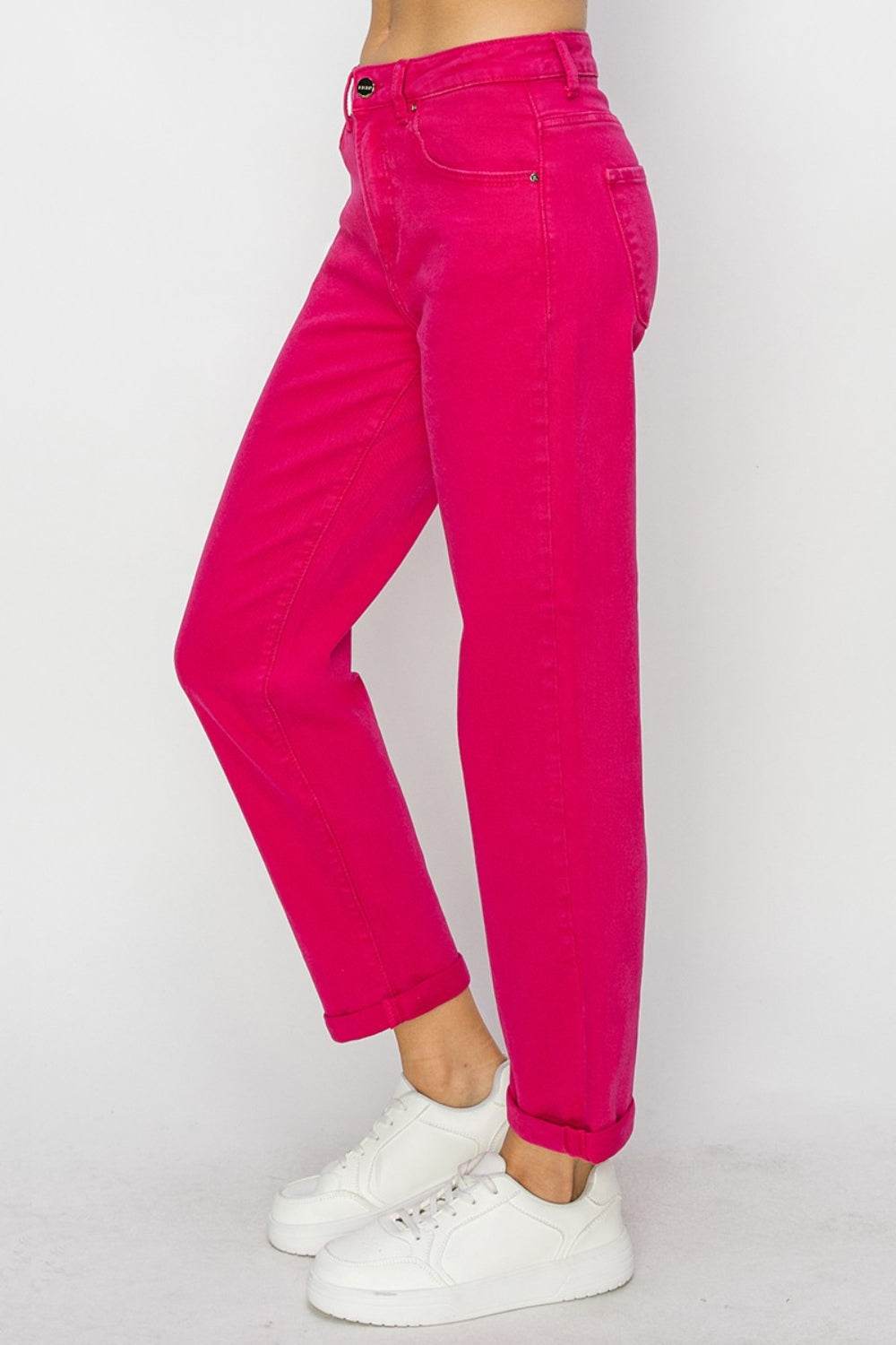 RISEN High Waist Rolled Hem Straight Jeans - DaTrendStore.Com