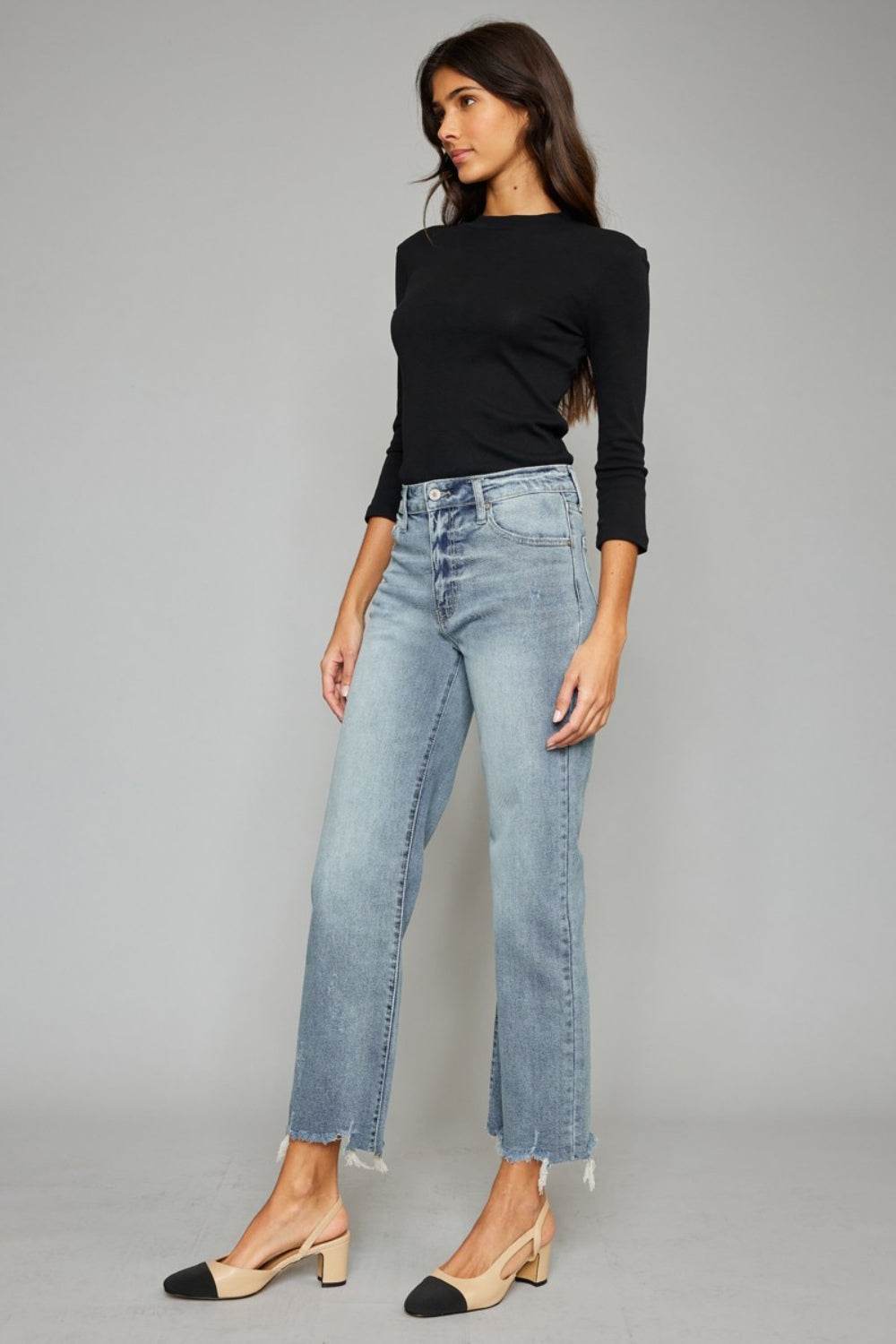 Kancan High Waist Raw Hem Cropped Wide Leg Jeans - DaTrendStore.Com
