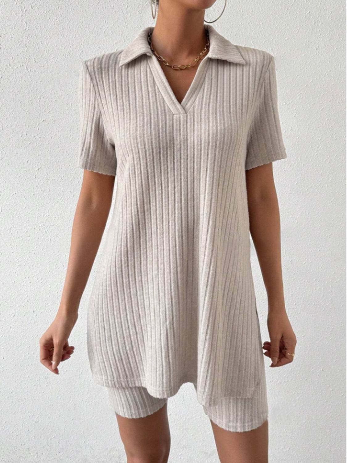 Johnny Collar Short Sleeve Top and Shorts Set - DaTrendStore.Com