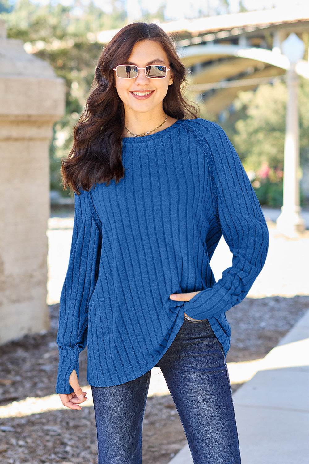 Basic Bae Full Size Ribbed Round Neck Long Sleeve Knit Top - DaTrendStore.Com