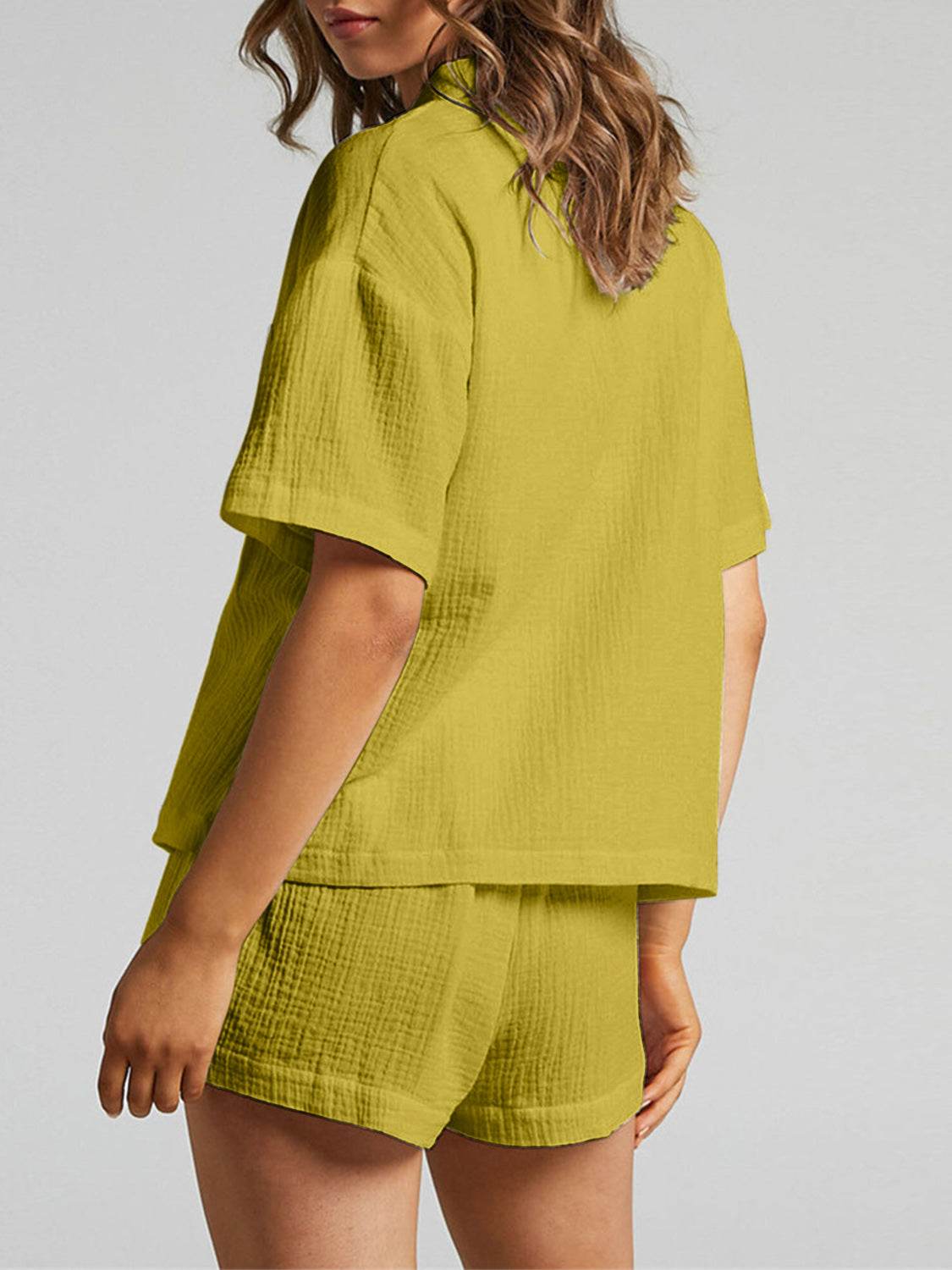 Texture Button Up Shirt and Shorts Set - DaTrendStore.Com