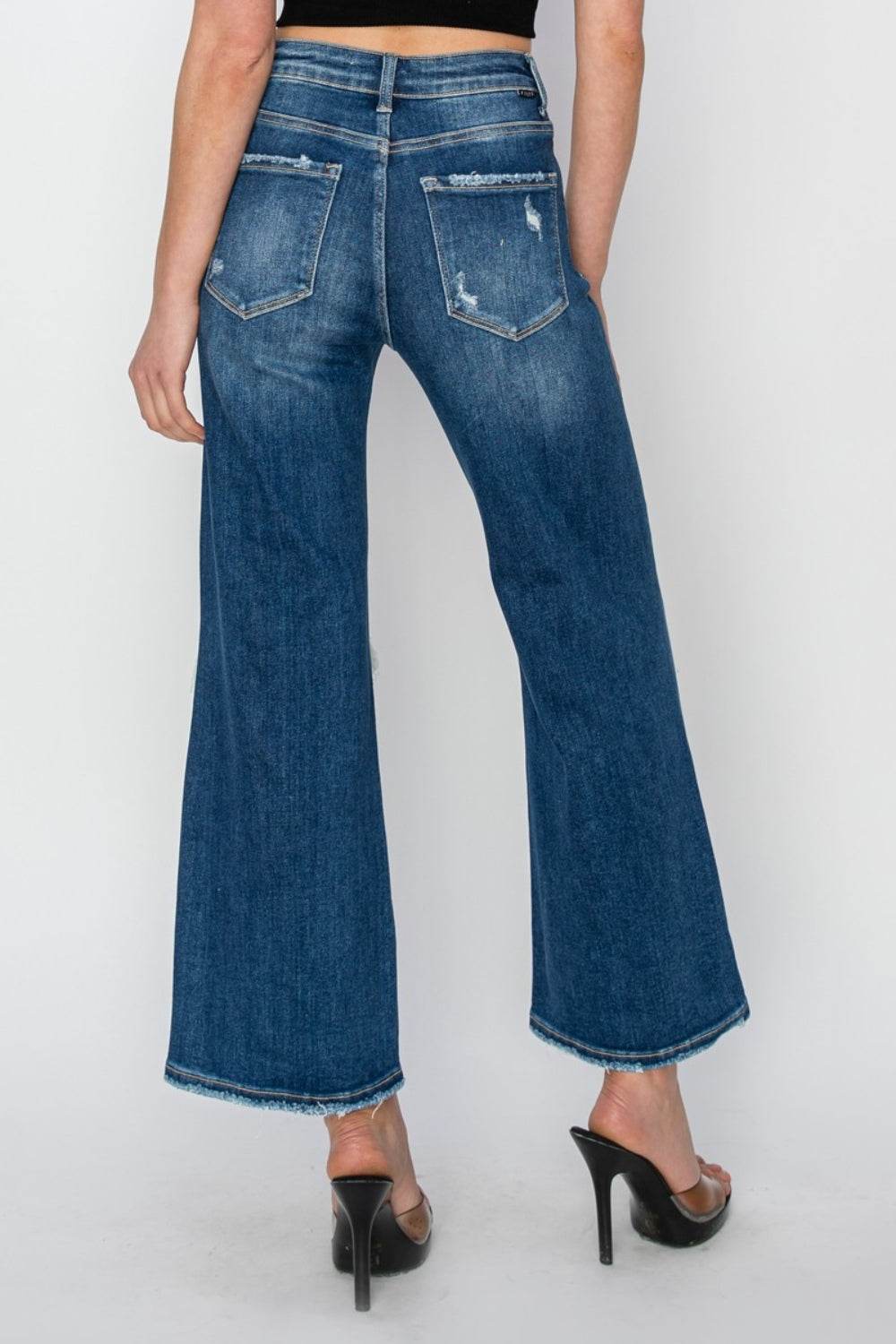 Risen Full Size High Rise Patch Detailed Wide Leg Crop Jeans - DaTrendStore.Com