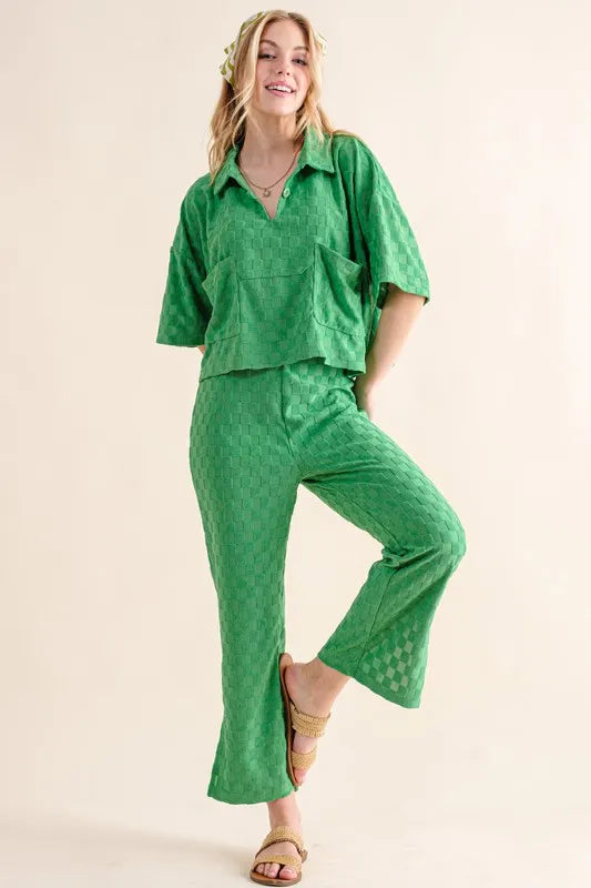 And The Why Green Checkerboard Casual Pants