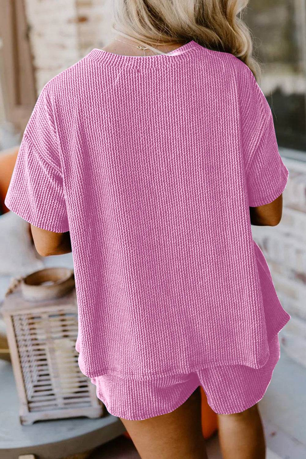 Round Neck Top and Pocketed Shorts Set - DaTrendStore.Com