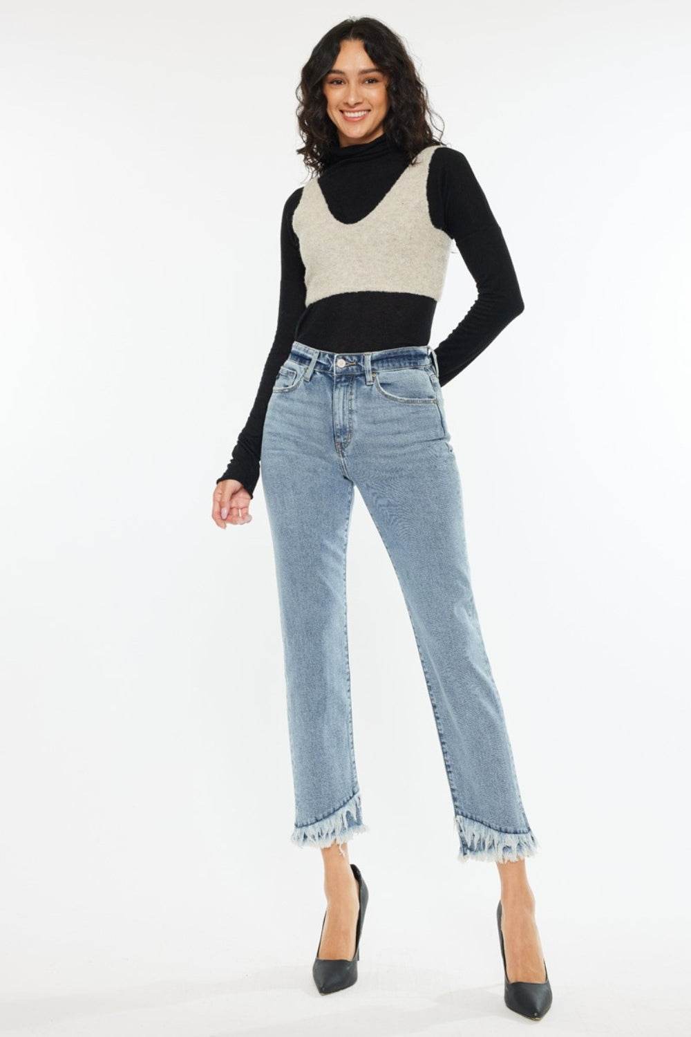 Kancan Raw Hem High Rise Straight Jeans - DaTrendStore.Com
