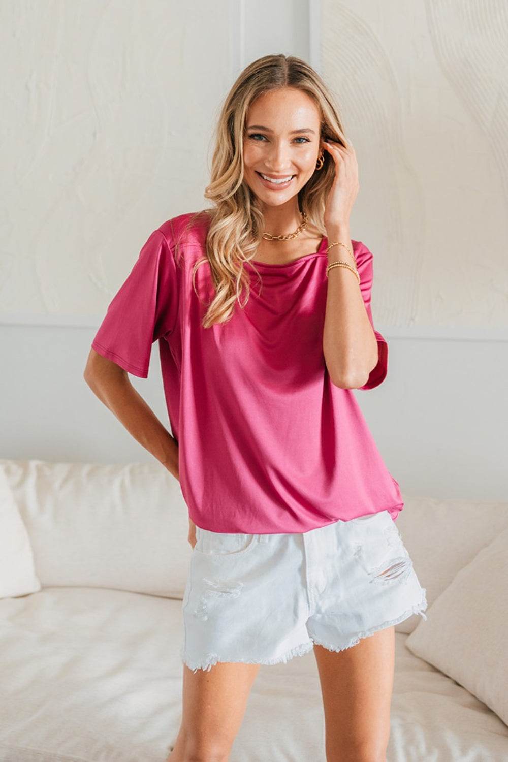 Sew In Love Full Size Square Neck Short Sleeve Top - DaTrendStore.Com