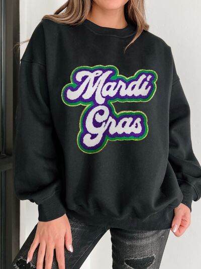 MARDI GRAS Round Neck Drop Shoulder Sweatshirt - DaTrendStore.Com