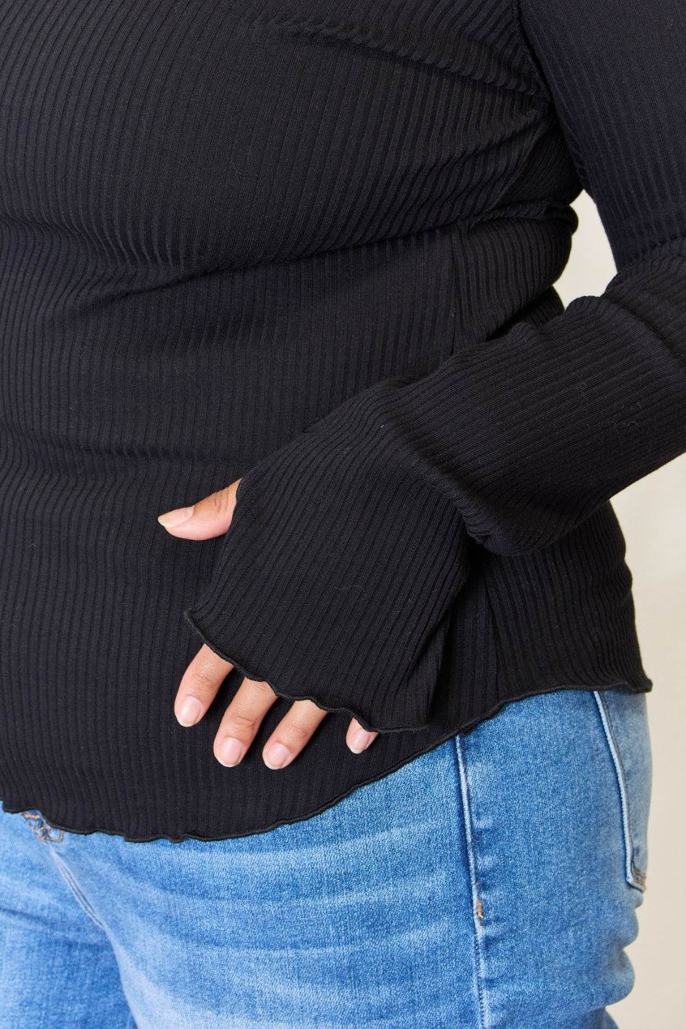 Culture Code Full Size Ribbed Round Neck Long Sleeve Top - DaTrendStore.Com