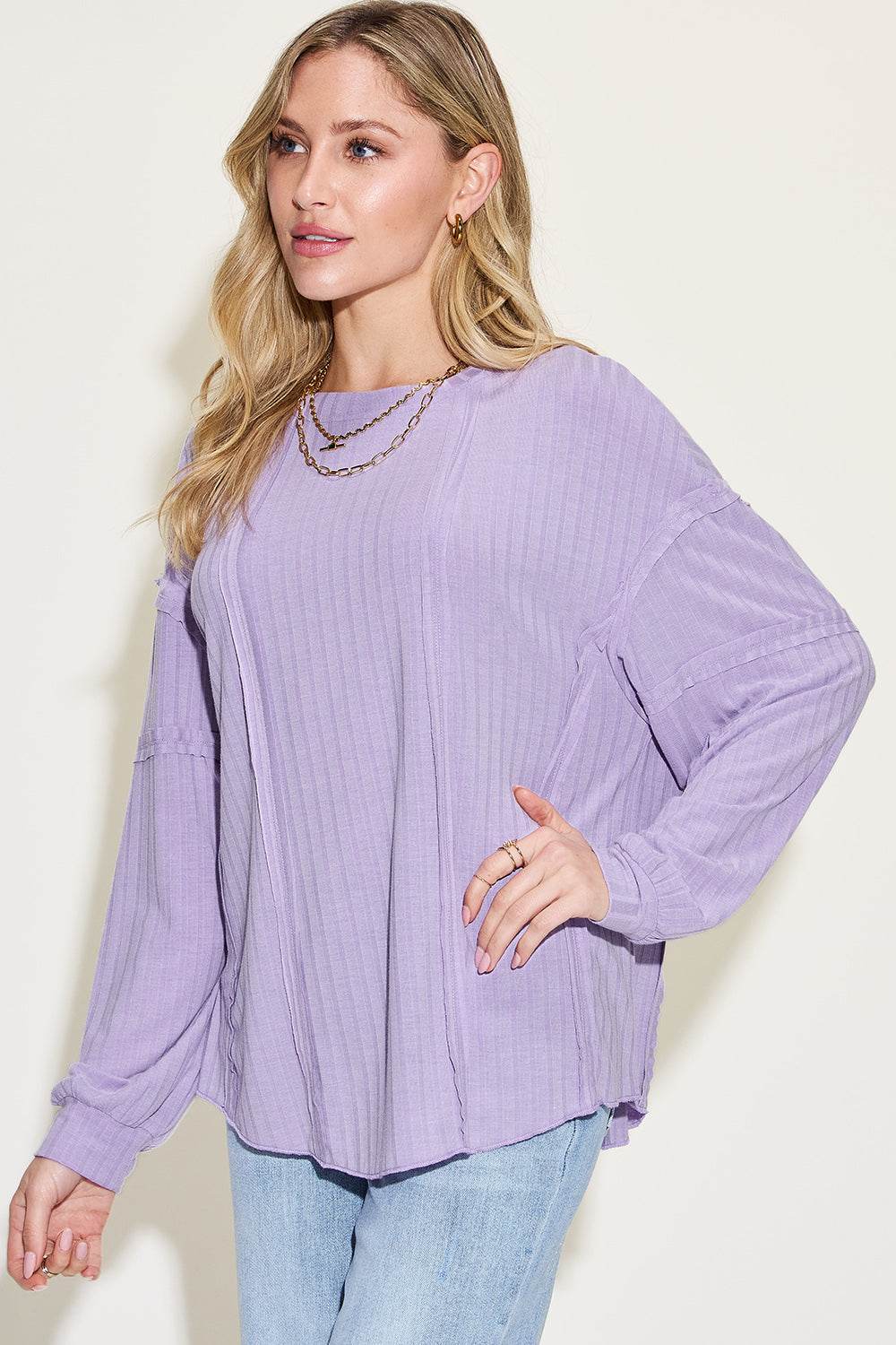 Basic Bae Full Size Ribbed Round Neck Long Sleeve T-Shirt - DaTrendStore.Com