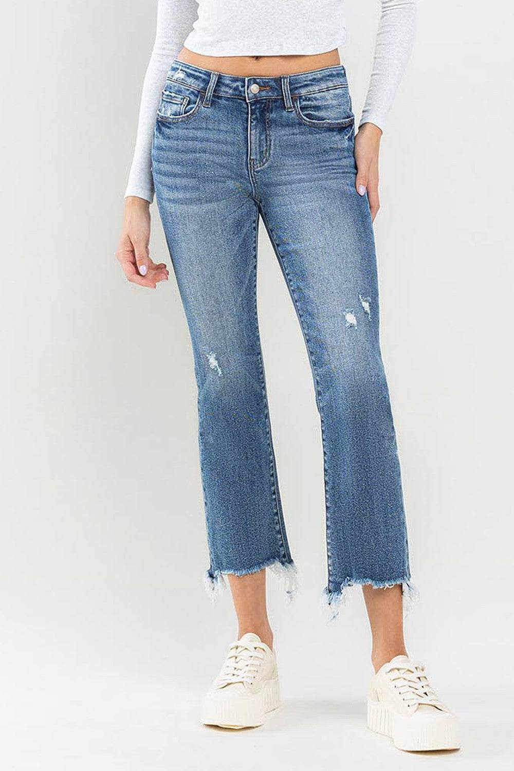Lovervet Mid Rise Frayed Hem Jeans - DaTrendStore.Com