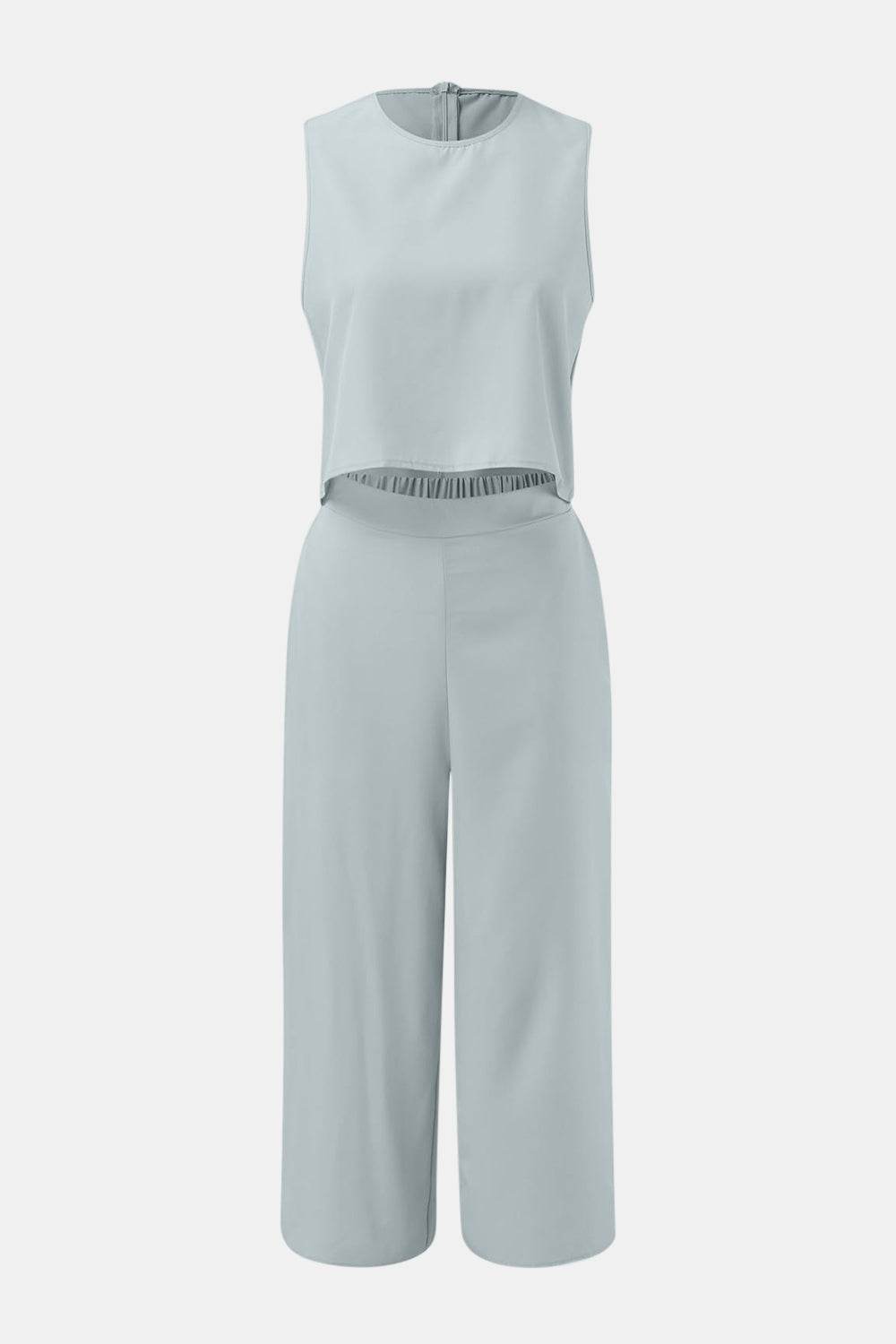 Round Neck Top and Wide Leg Pants Set - DaTrendStore.Com