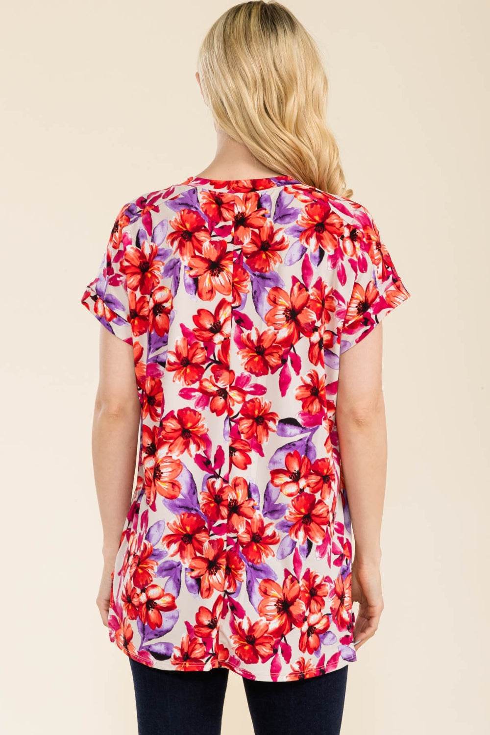 Celeste Full Size Round Neck Short Sleeve Floral T-Shirt - DaTrendStore.Com