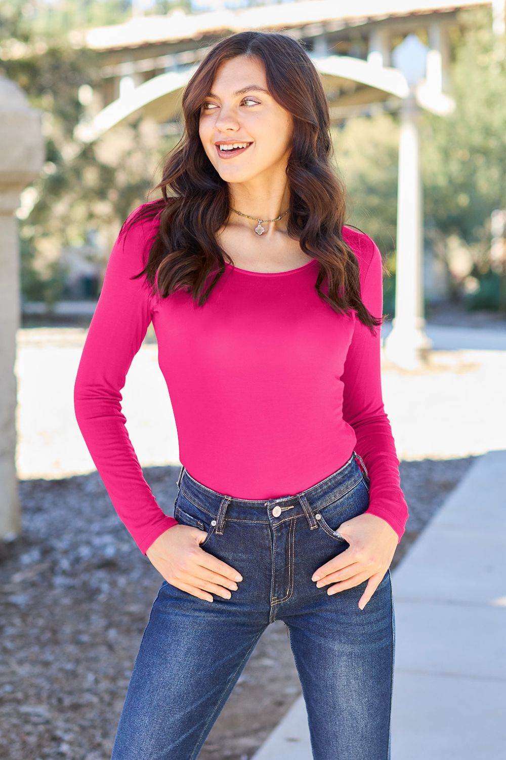 Basic Bae Full Size Round Neck Long Sleeve Bodysuit - DaTrendStore.Com