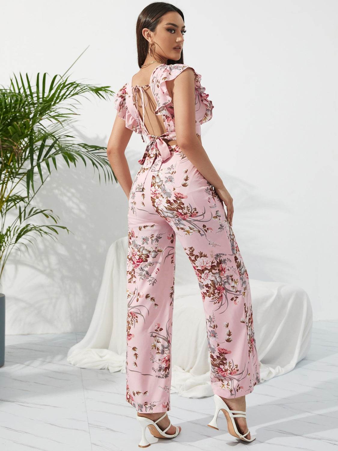 Honey Printed Surplice Cap Sleeve Top and Pants Set - DaTrendStore.Com