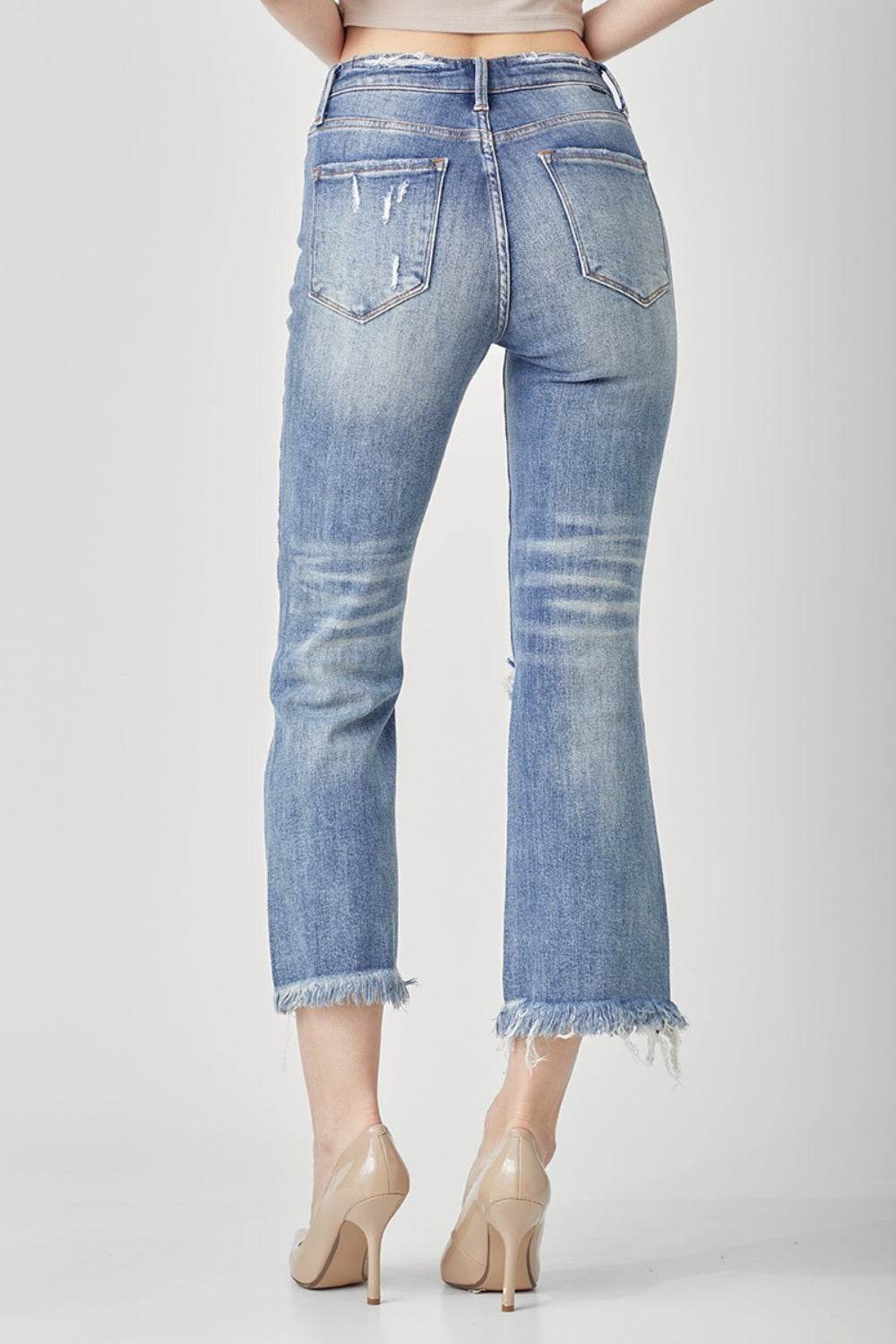 RISEN High Waist Distressed Cropped Bootcut Jeans - DaTrendStore.Com