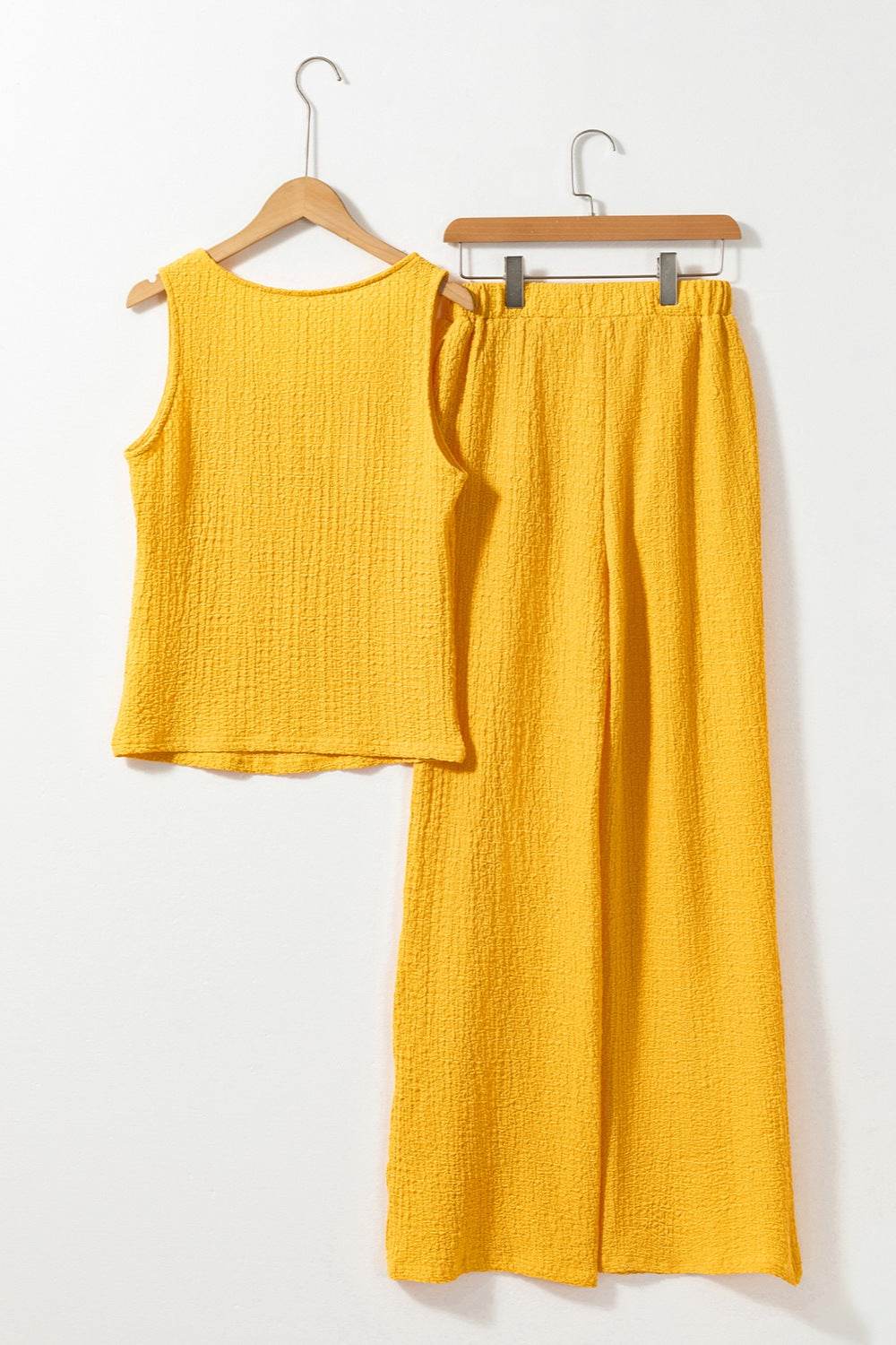 Textured Round Neck Top and Wide Leg Pants Set - DaTrendStore.Com