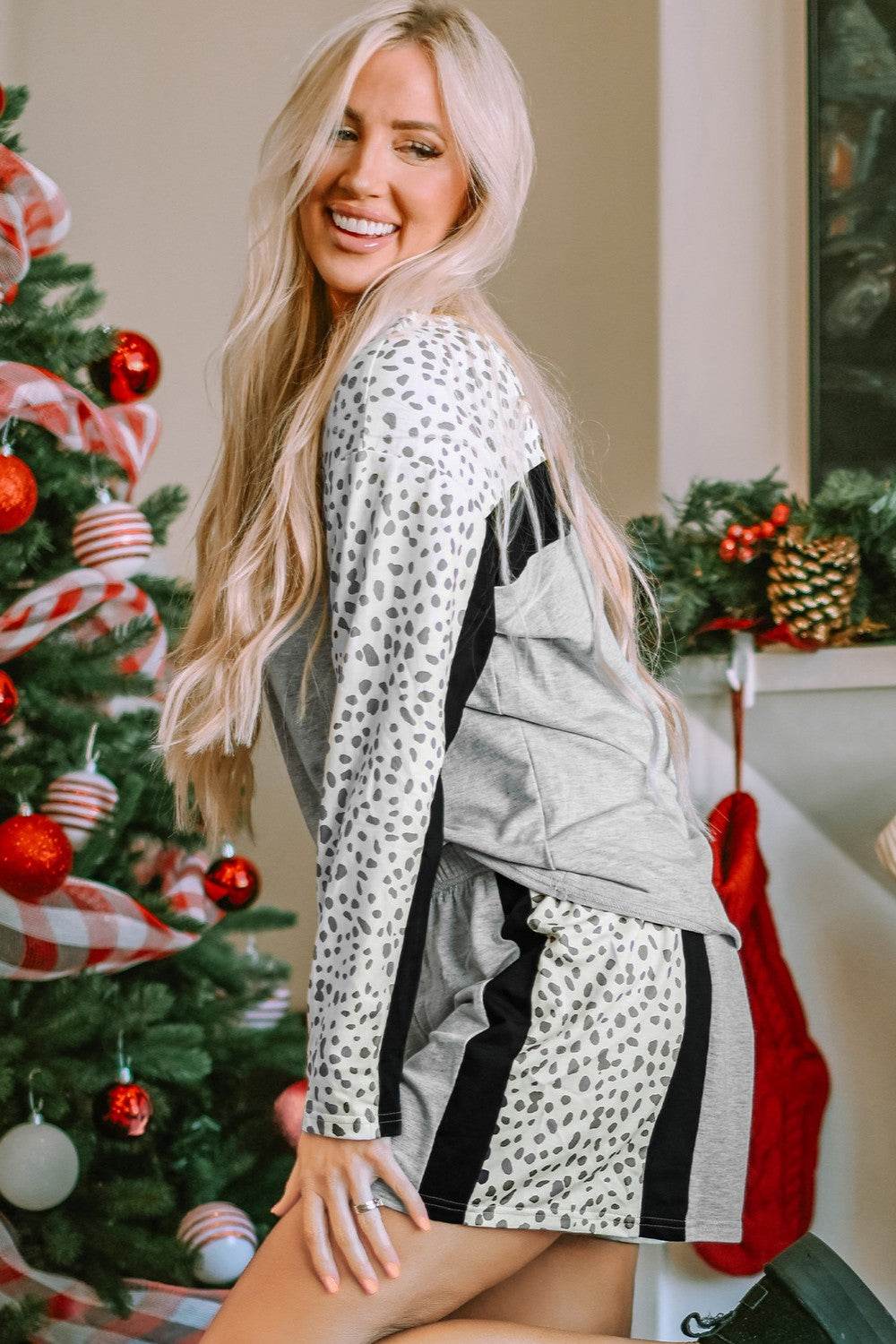 Leopard Long Sleeve Top and Shorts Lounge Set - DaTrendStore.Com