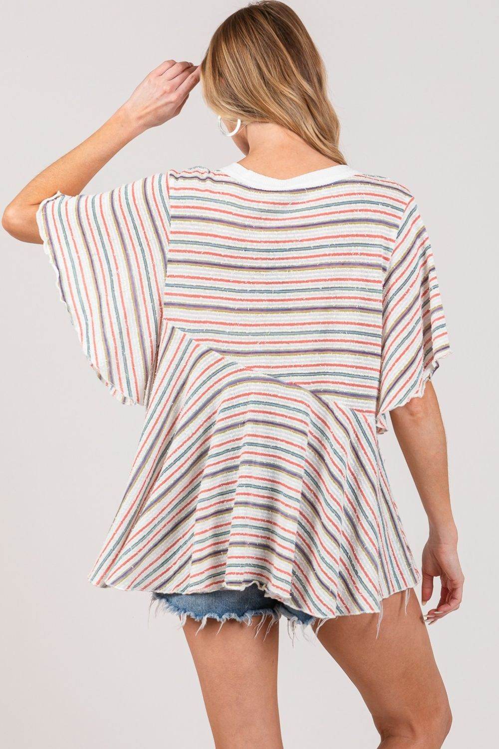 SAGE + FIG Full Size Round Neck Stripe Top - DaTrendStore.Com