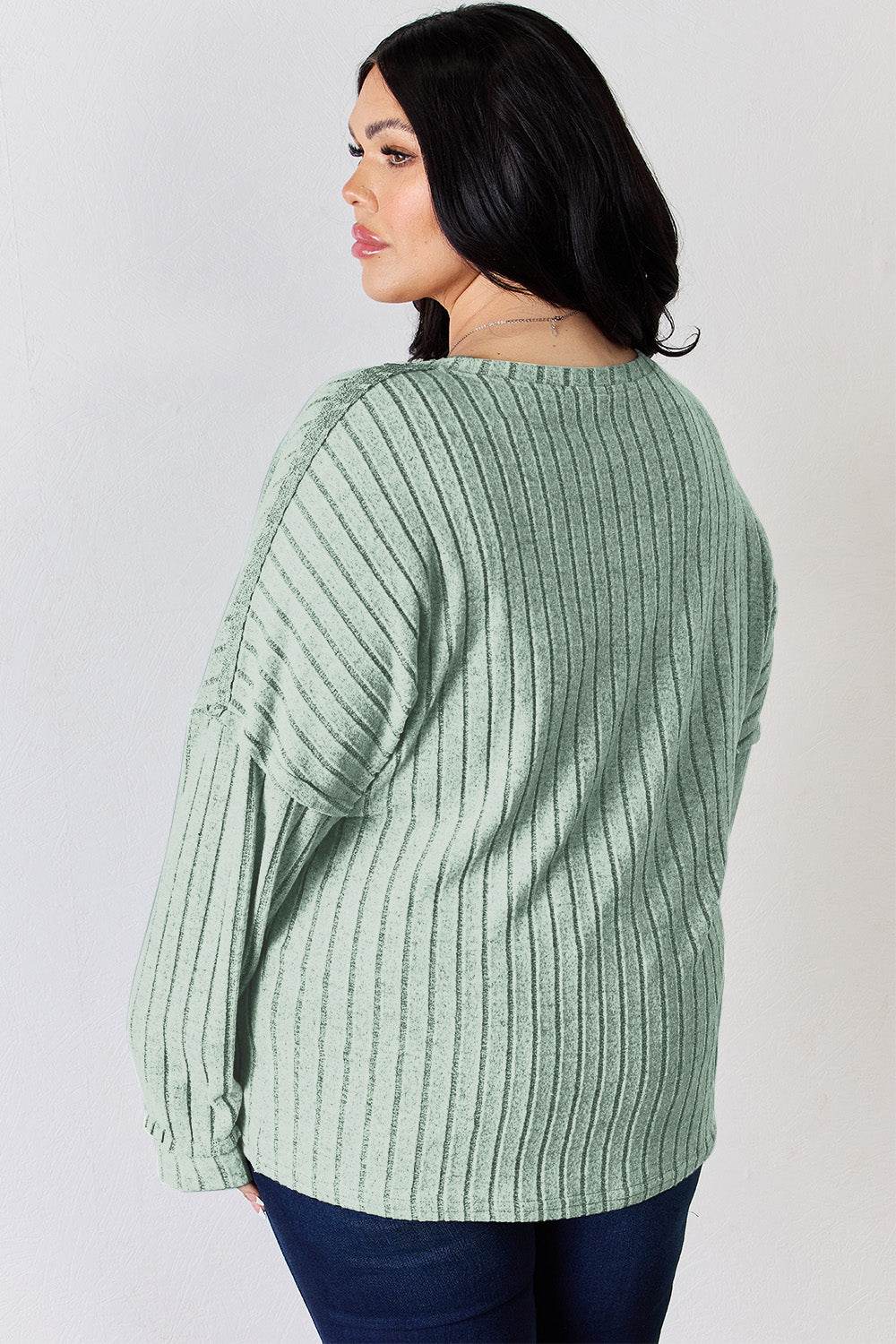 Basic Bae Full Size Ribbed Half Button Long Sleeve T-Shirt - DaTrendStore.Com