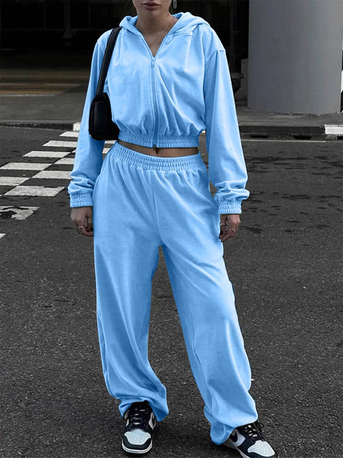 Zip Up Hoodie and Pocketed Pants Set - DaTrendStore.Com
