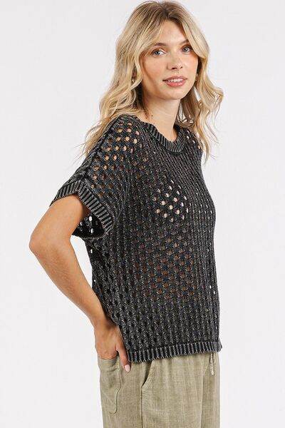 Mittoshop Mineral Wash Openwork Short Sleeve Knit Cover Up - DaTrendStore.Com
