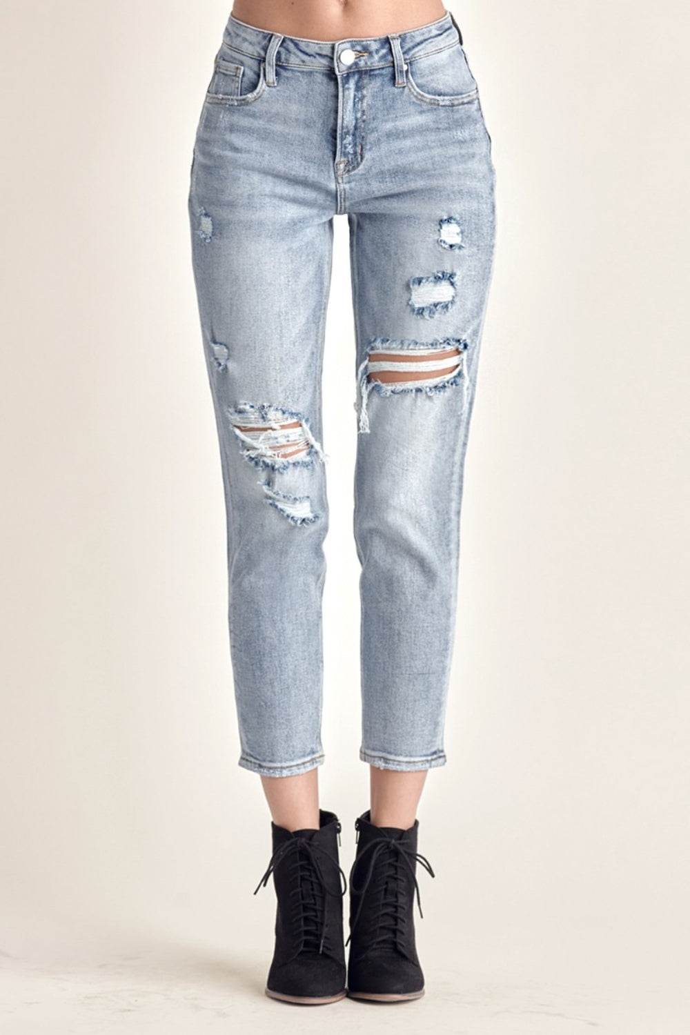 RISEN Distressed Slim Cropped Jeans - DaTrendStore.Com