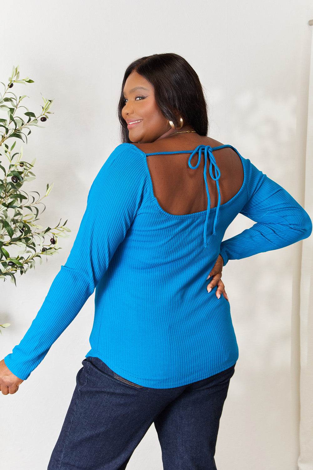 Culture Code Full Size Ribbed Sweetheart Neck Knit Top - DaTrendStore.Com