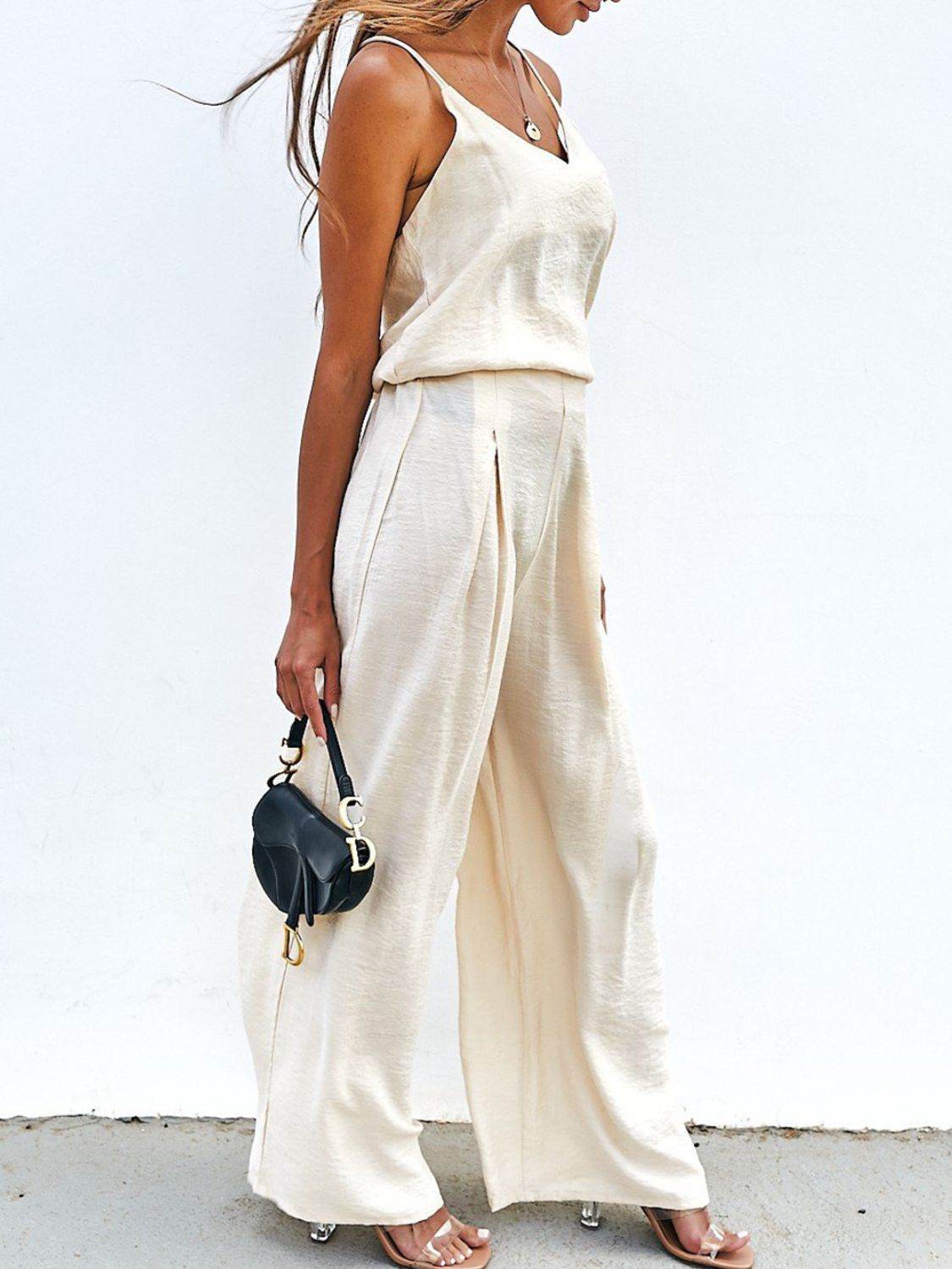 Spaghetti Strap Cami and Wide Leg Pants Set - DaTrendStore.Com