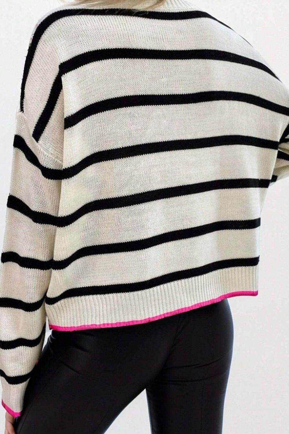 Striped Round Neck Drop Shoulder Sweater - DaTrendStore.Com