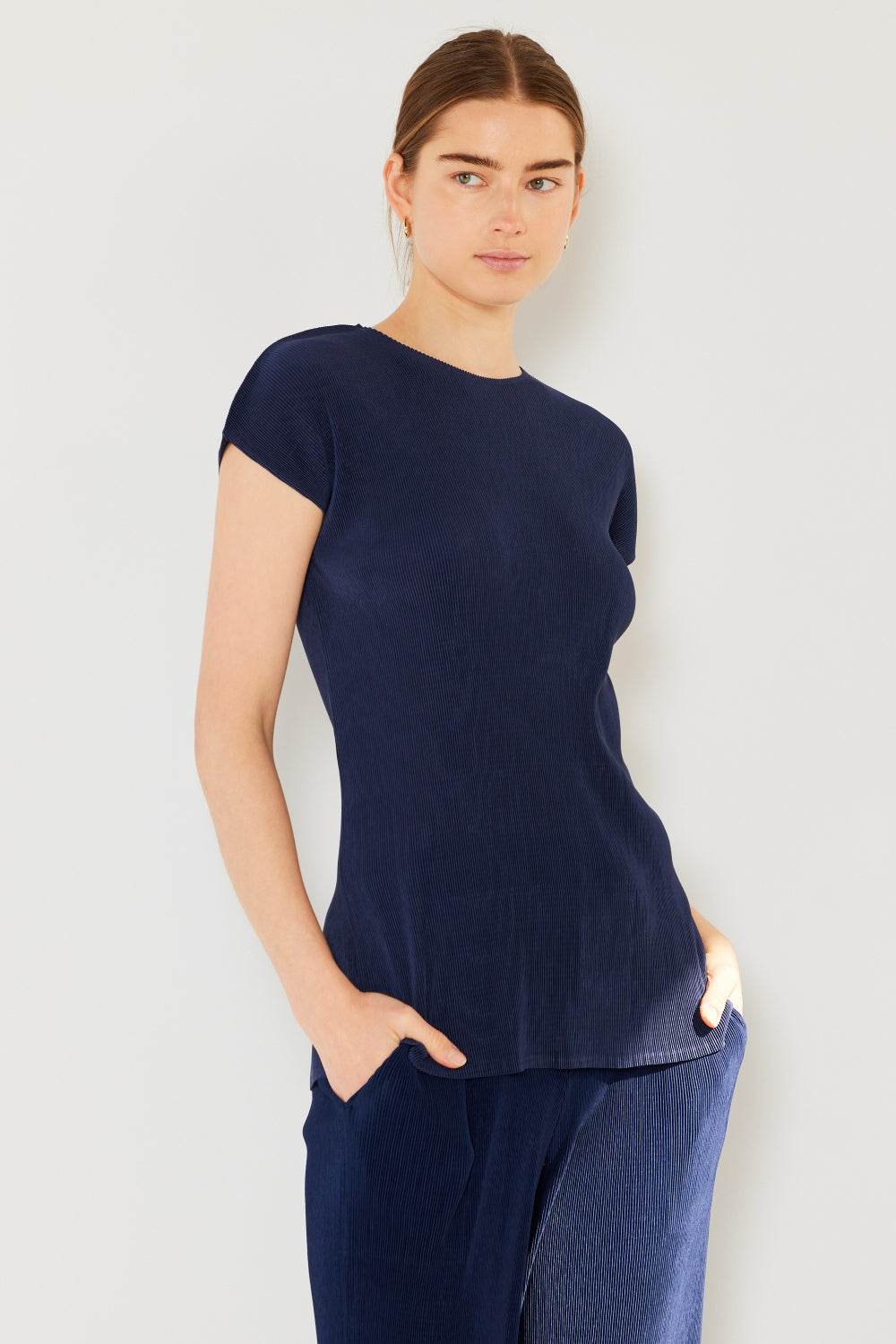 Marina West Swim Rib Pleated Cap Sleeve Top - DaTrendStore.Com