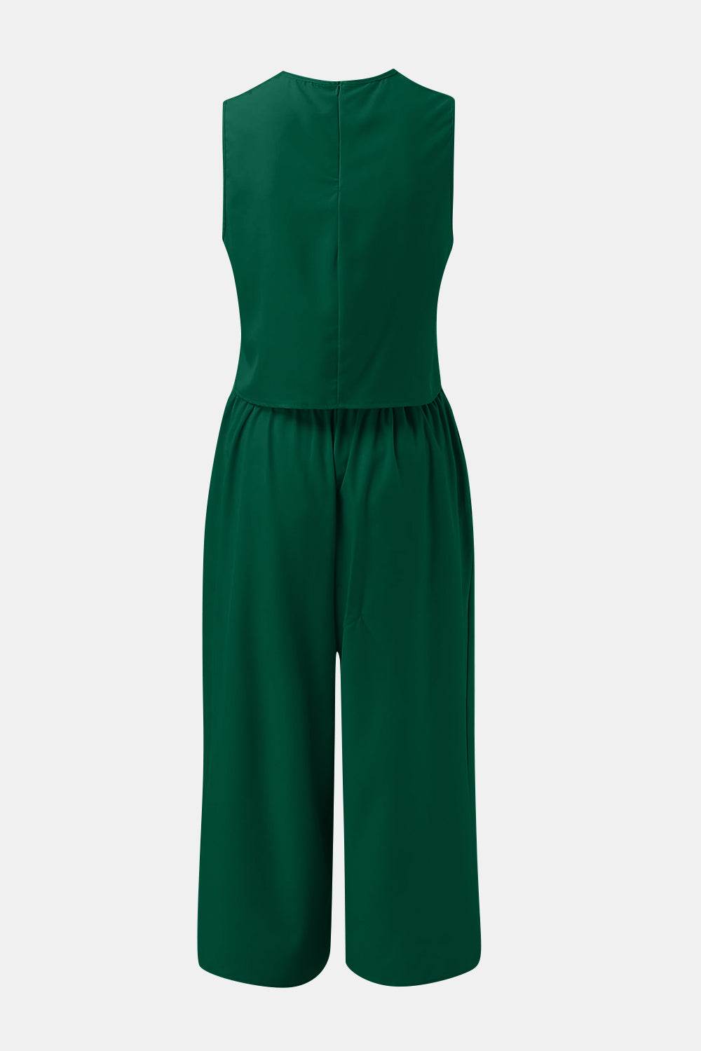 Round Neck Top and Wide Leg Pants Set - DaTrendStore.Com