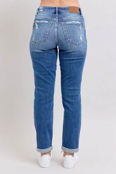 Judy Blue Full Size Button Fly Distressed Jeans with Pockets Plus Size - DaTrendStore.Com
