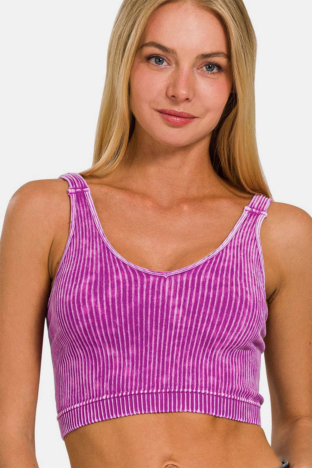 Zenana Washed Ribbed Cropped V-Neck Tank - DaTrendStore.Com