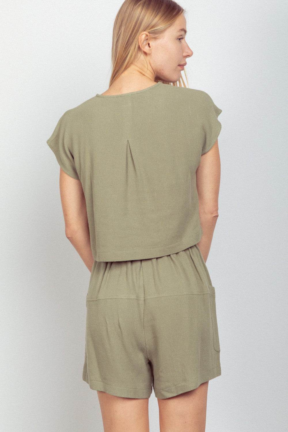 VERY J Woven Cropped Top & Waist Tie Shorts Set - DaTrendStore.Com