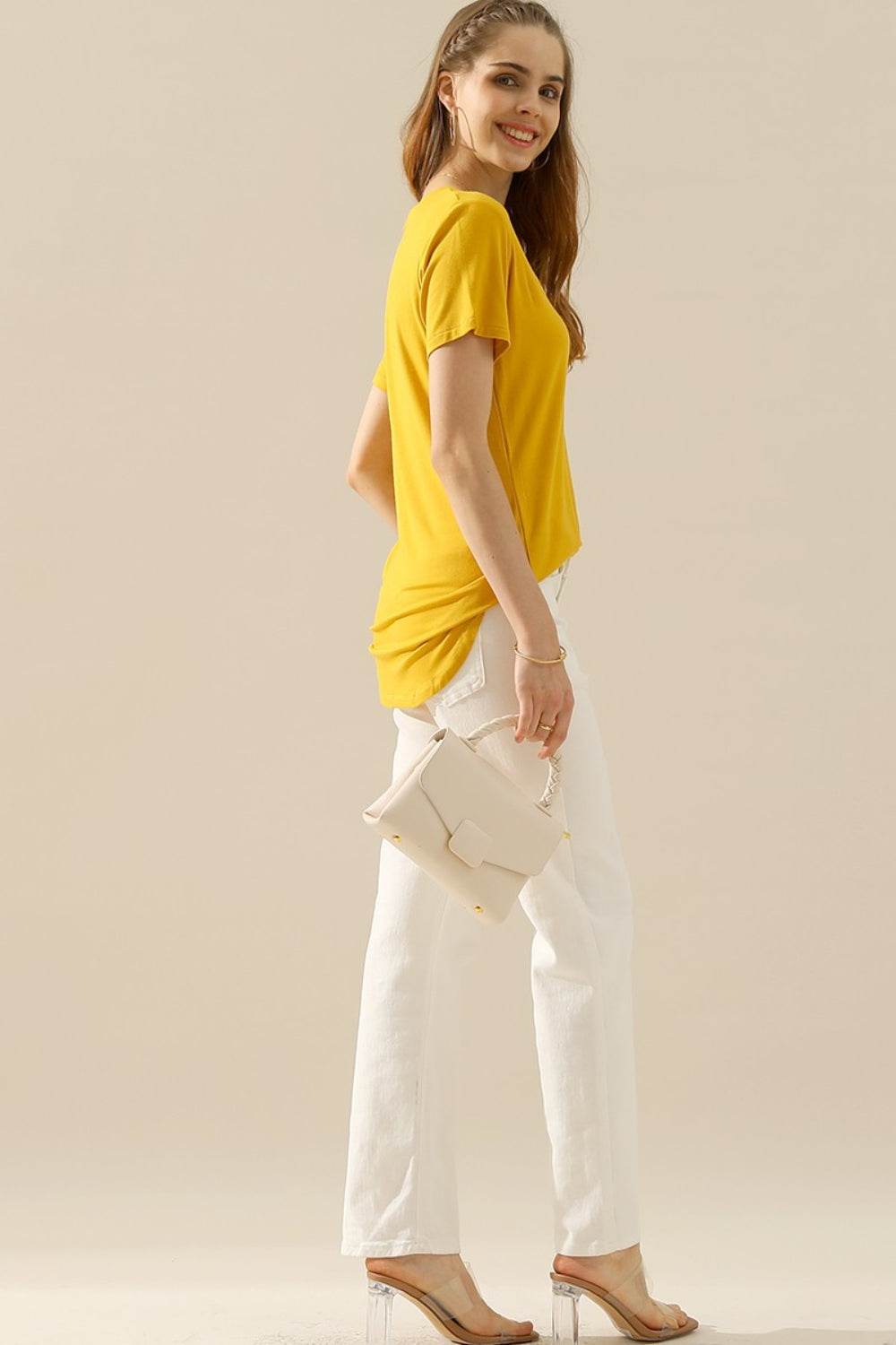 Ninexis Full Size V-Neck Short Sleeve T-Shirt - DaTrendStore.Com