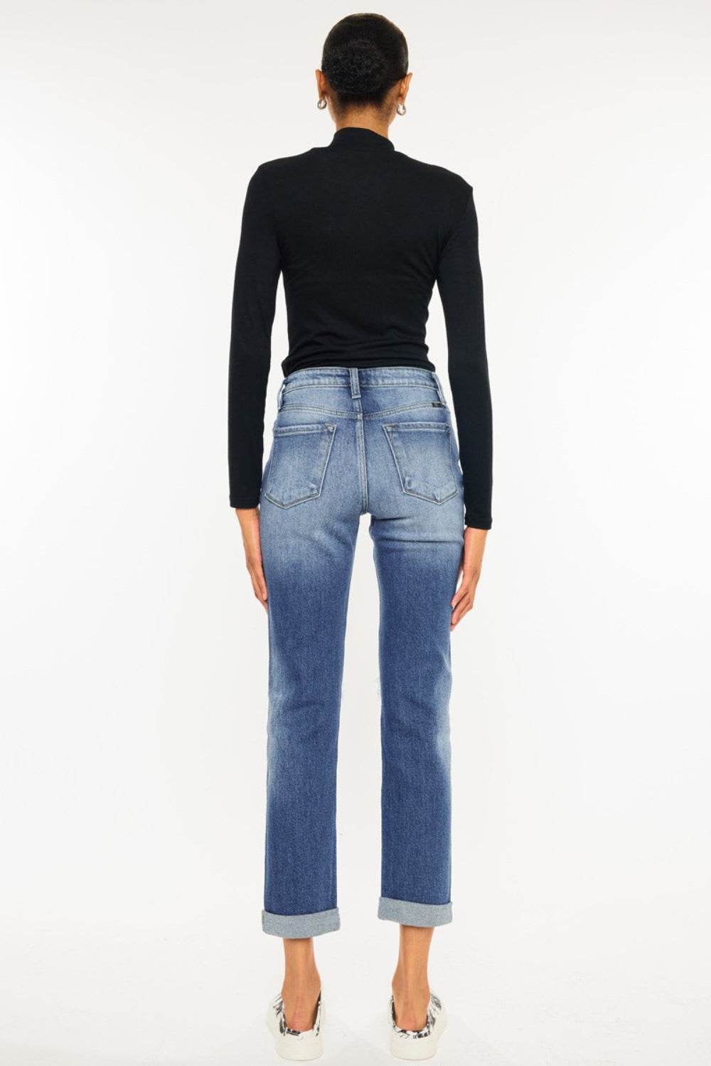 Kancan High Waist Distressed Hem Detail Cropped Straight Jeans - DaTrendStore.Com