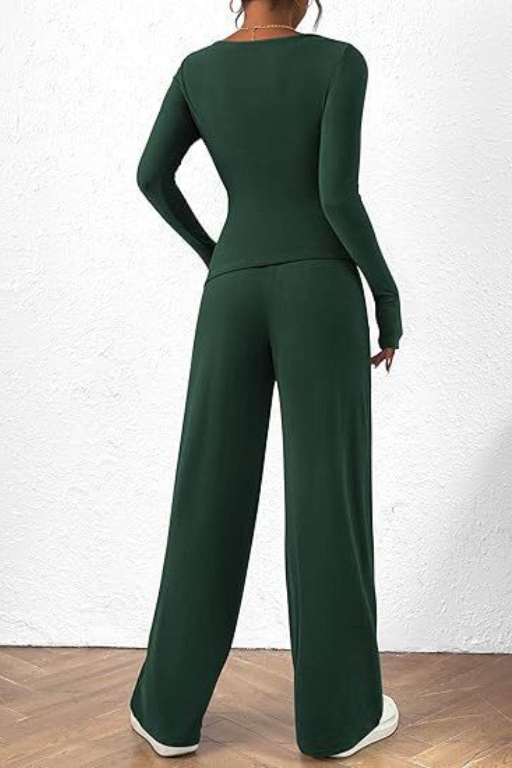 Round Neck Long Sleeve Top and Pants Set - DaTrendStore.Com