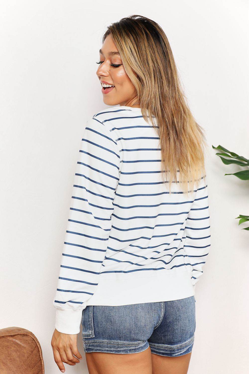 Double Take Striped Long Sleeve Round Neck Top - DaTrendStore.Com
