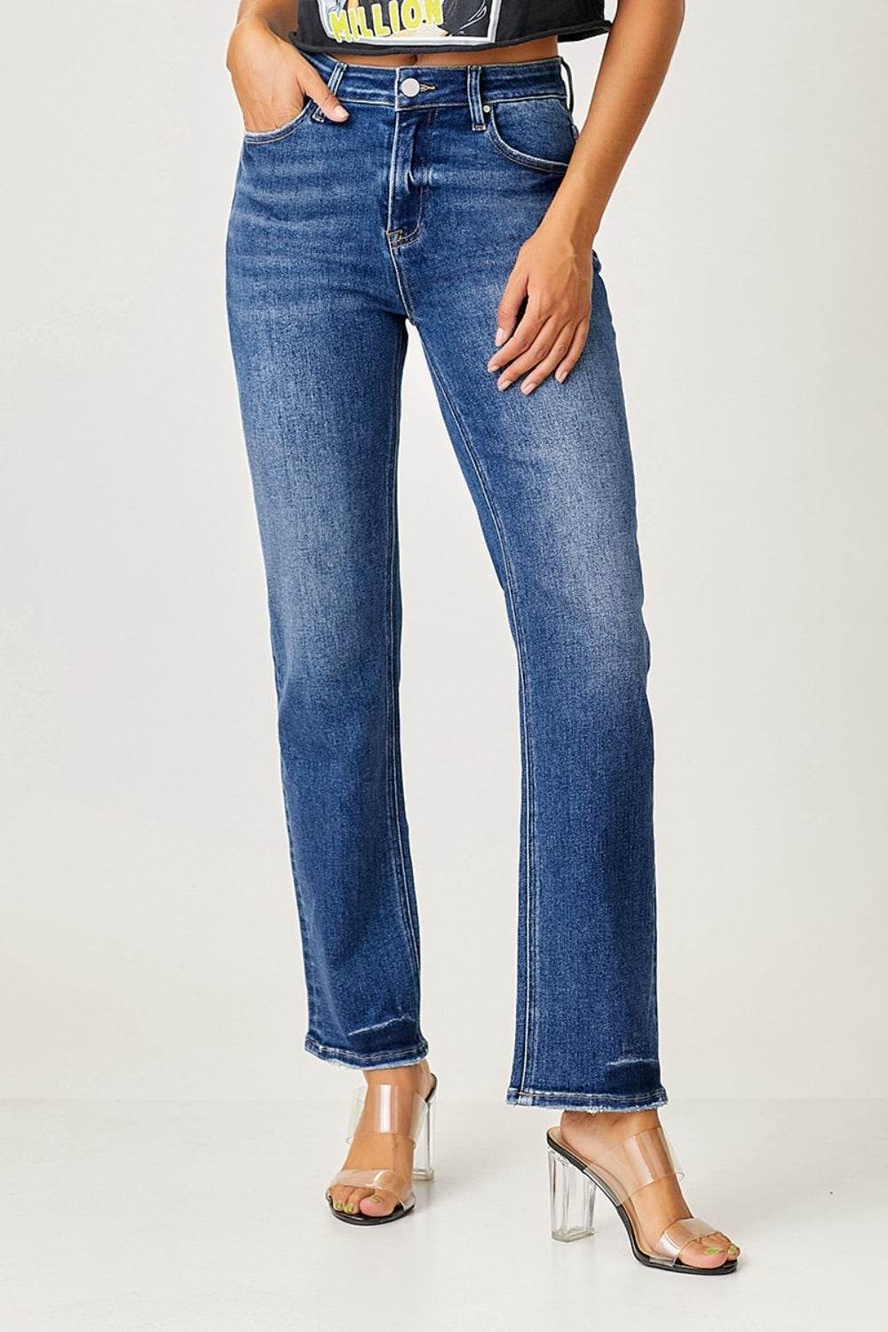 RISEN Mid Rise Slim Straight Jeans - DaTrendStore.Com
