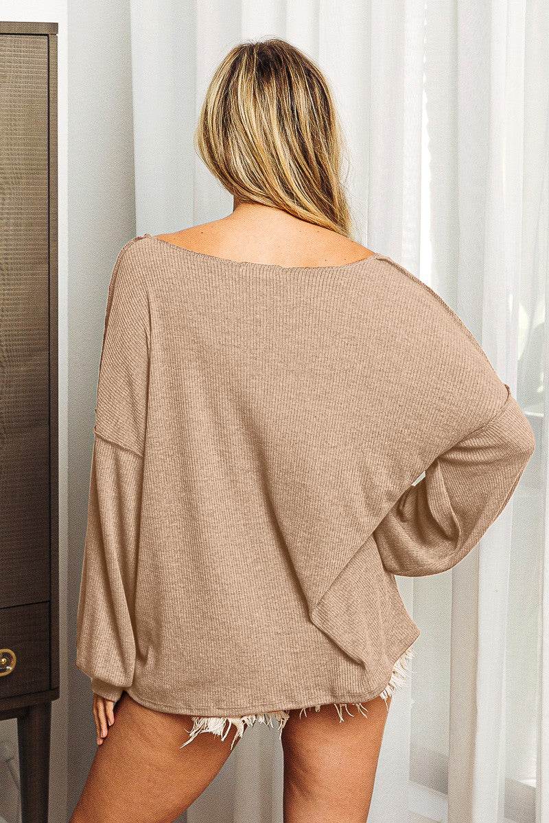 BiBi Exposed Seam Long Sleeve Top - DaTrendStore.Com