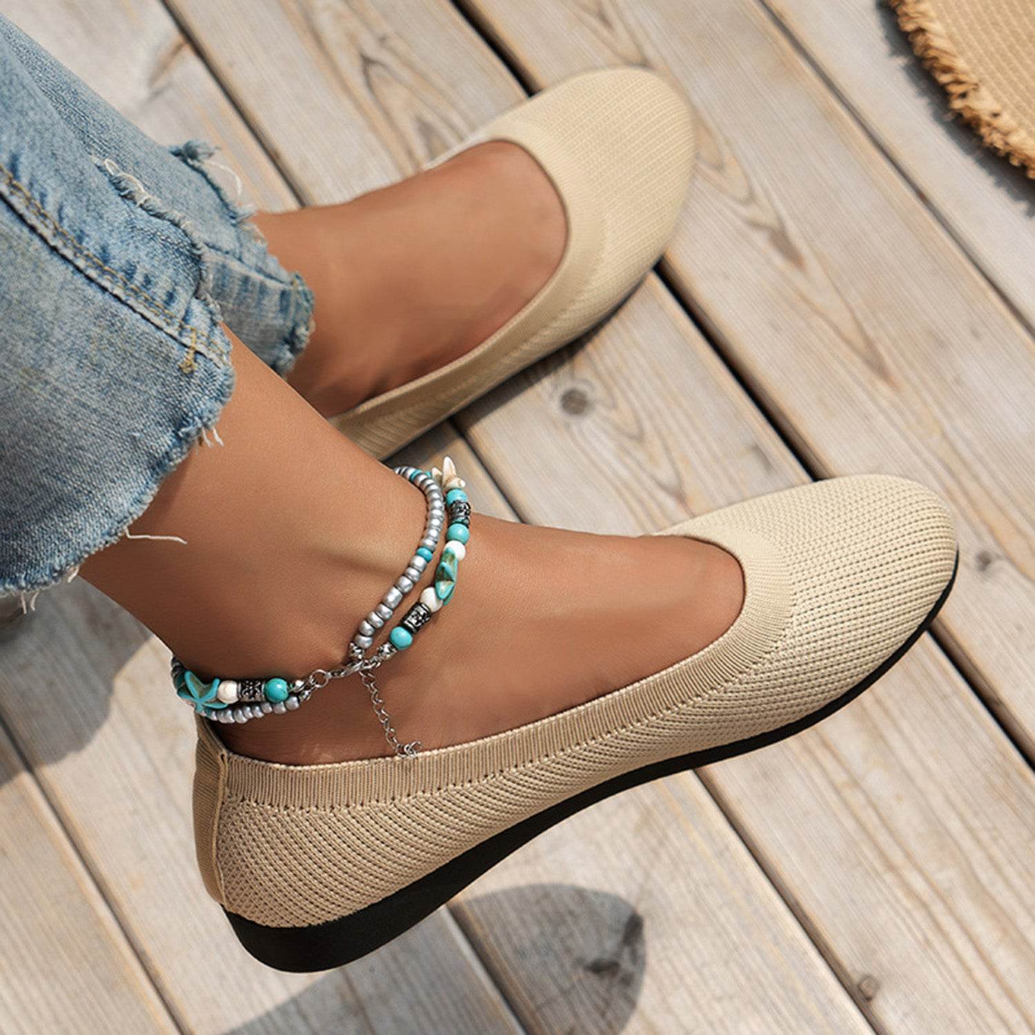 Round Toe Knit Ballet Flats - DaTrendStore.Com