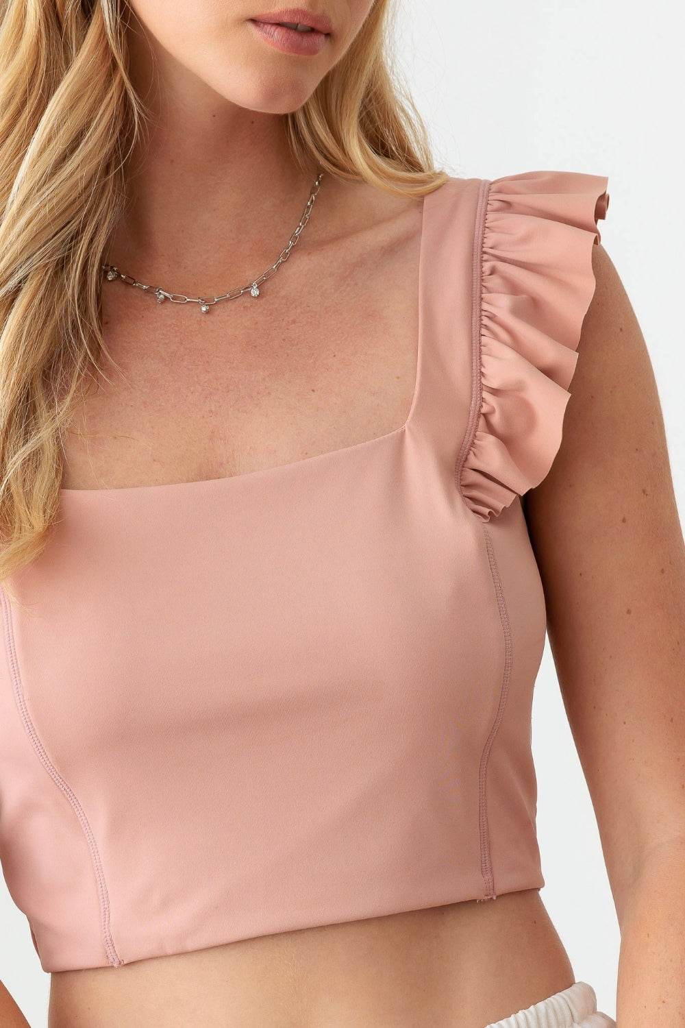 Le Lis Ruffled Cap Sleeve Square Neck Crop Top - DaTrendStore.Com