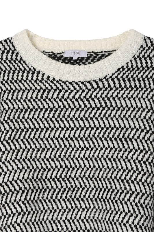 Herringbone Pattern Crew Neck Sweater - DaTrendStore.Com