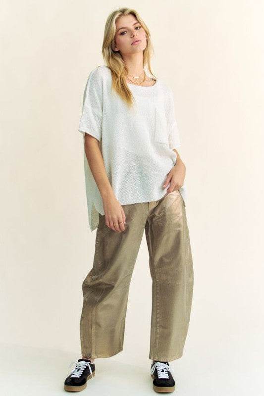 Davi & Dani Side Slit Round Neck Half Sleeve Knit Top - DaTrendStore.Com